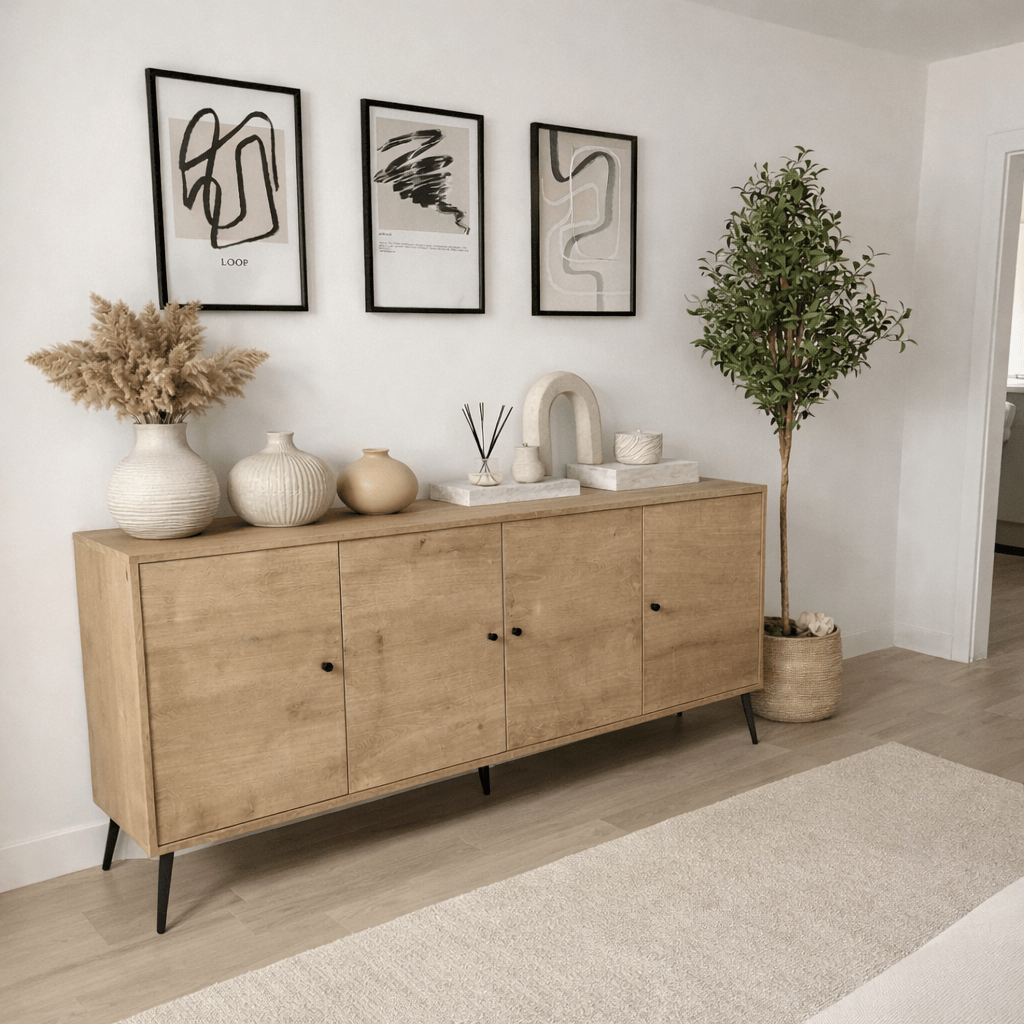 Calvin Dressoir Eikenlook met soft-close 180 cm Melamine - Vier deuren