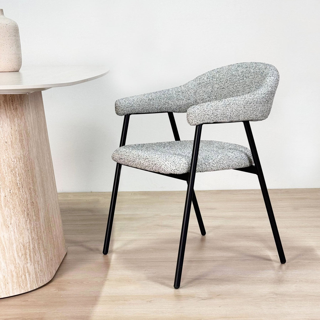 Esszimmerstuhl Set von 4 Bouclé Beige Lisa - Schwarzes Gestell