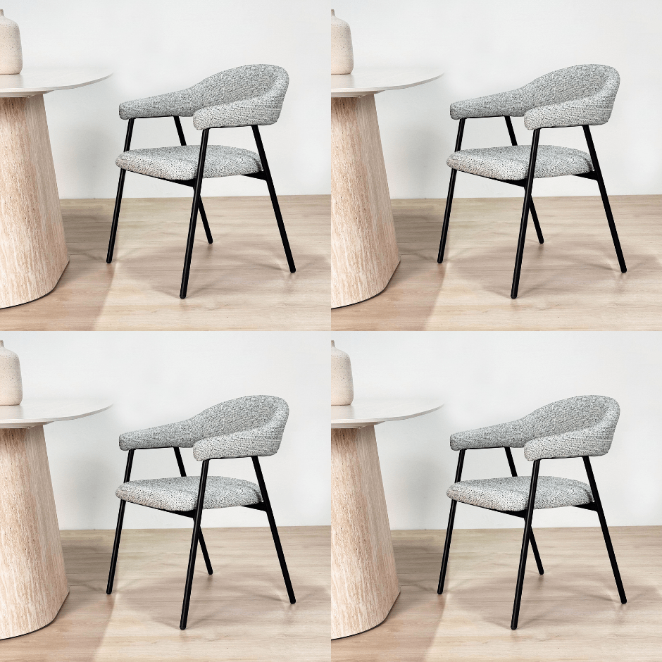 Esszimmerstuhl Set von 4 Bouclé Beige Lisa - Schwarzes Gestell