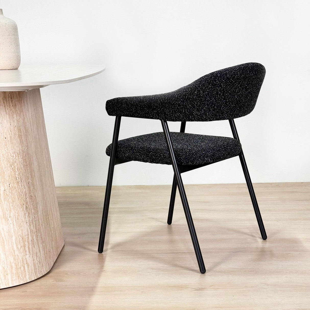 Esszimmerstuhl Set von 4 Bouclé Beige Lisa - Schwarzes Gestell