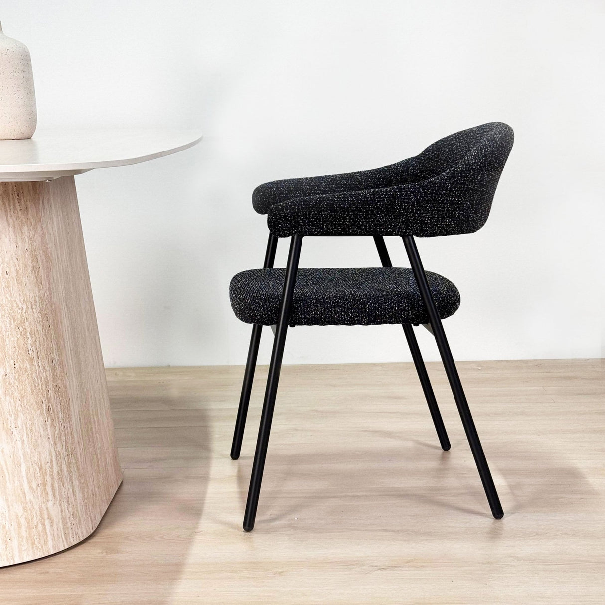 Esszimmerstuhl Set von 4 Bouclé Beige Lisa - Schwarzes Gestell