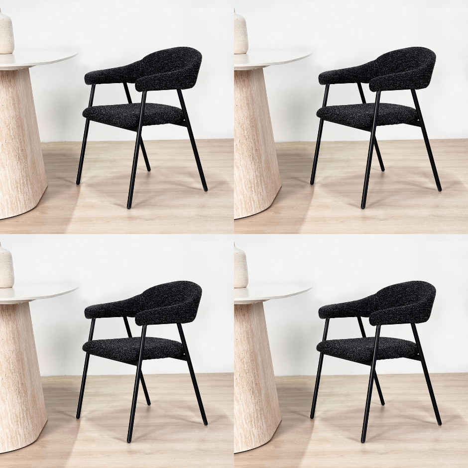 Esszimmerstuhl Set von 4 Bouclé Beige Lisa - Schwarzes Gestell