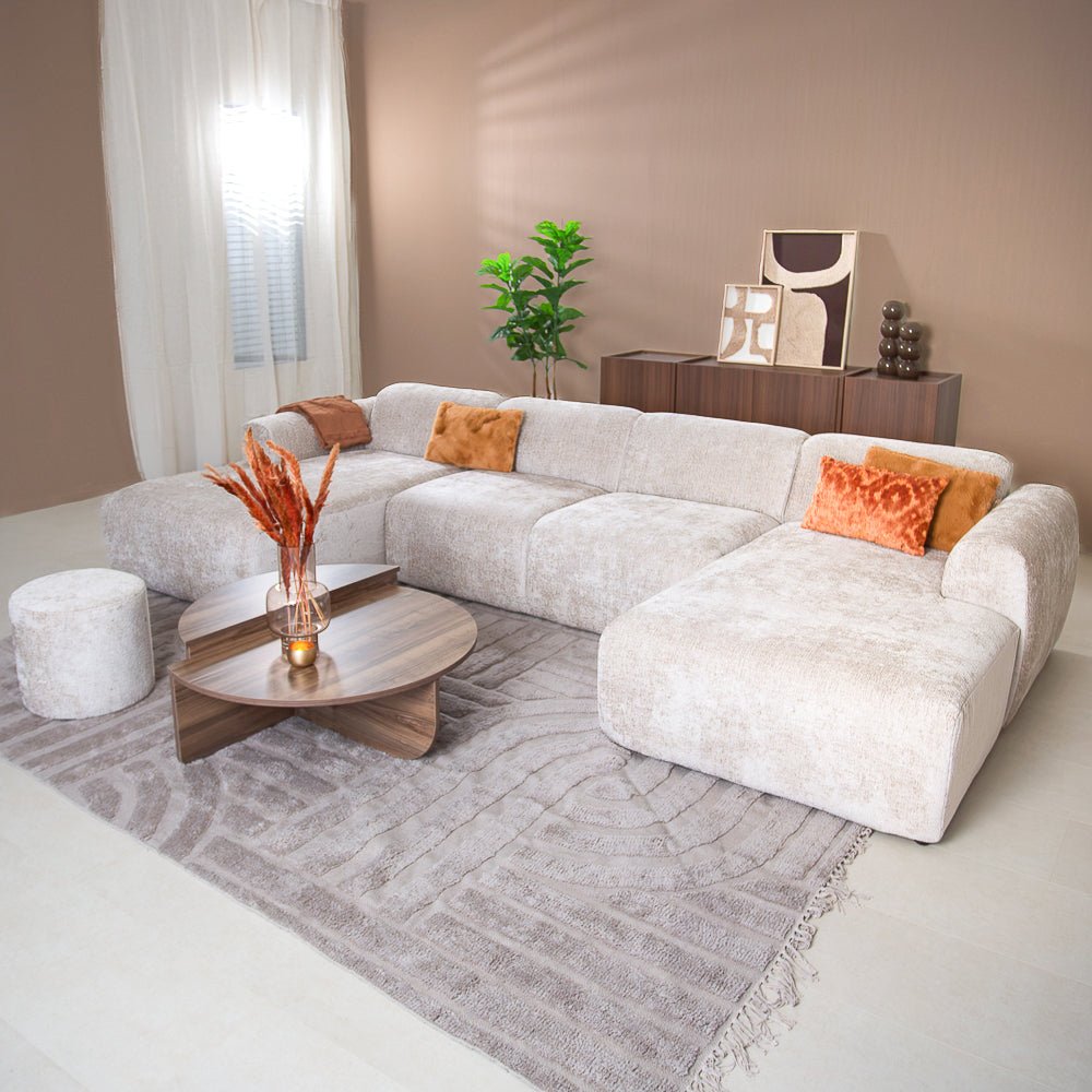 Banken-U-bank beige chenille stof - 342x165 cm - Shane-Dimehouse