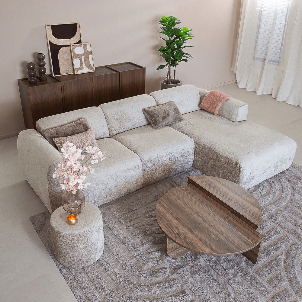 Banken-Ecksofa Sand Chenille Stoff - 272x170 cm - Shane - rechts -Dimehouse