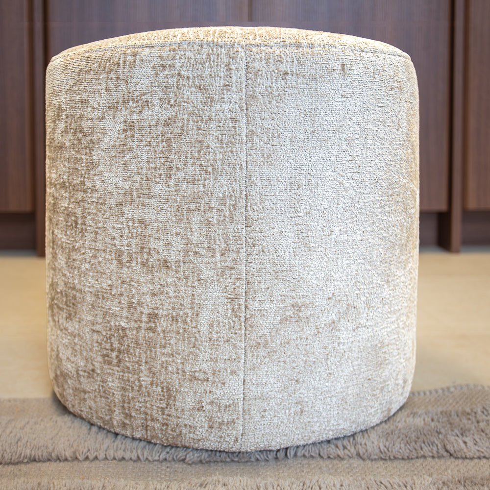 Hockers-Hocker beige chenille stof - 40x40x35 cm - Mara-Dimehouse