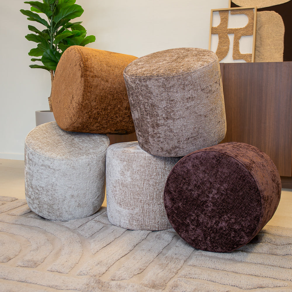 Hocker taupe chenille stof - 40x40x35 cm - Mara