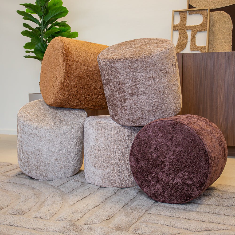 Hockers-Hocker taupe chenille stof - 40x40x35 cm - Mara-Dimehouse