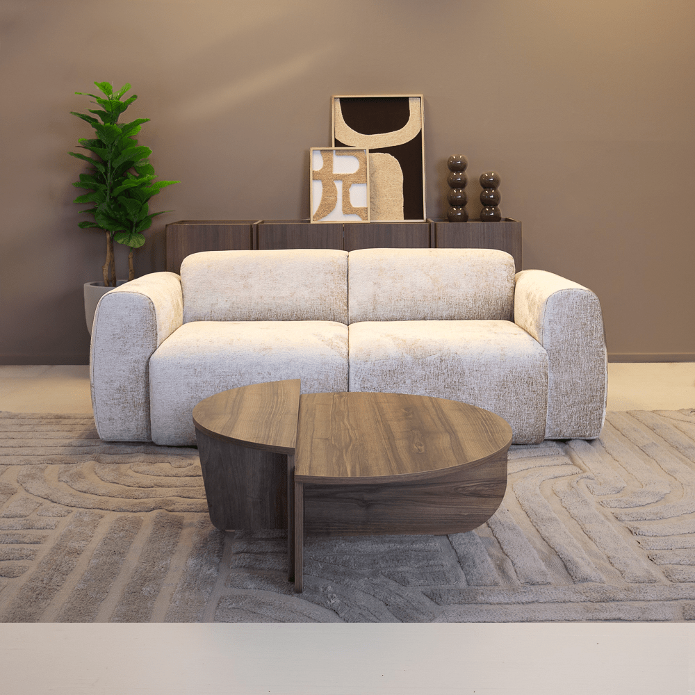 Banken-2-zits bank zand chenille stof - 195x85 cm - Shane-Dimehouse