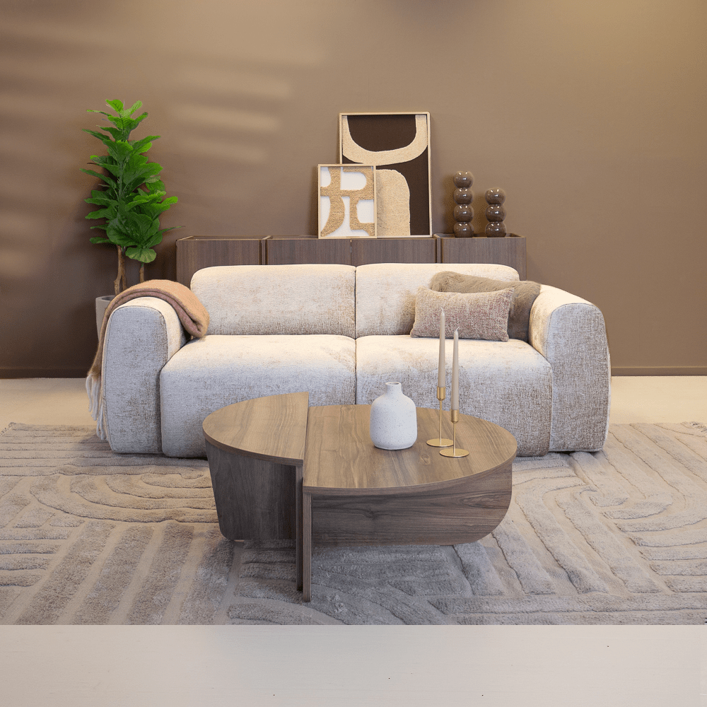 Banken-2-zits bank zand chenille stof - 195x85 cm - Shane-Dimehouse