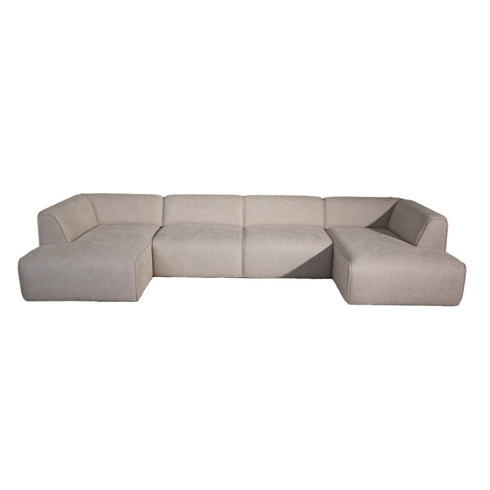 Banken-U-bank beige chenille bouclé - 370x169 cm - Jaylen-Dimehouse