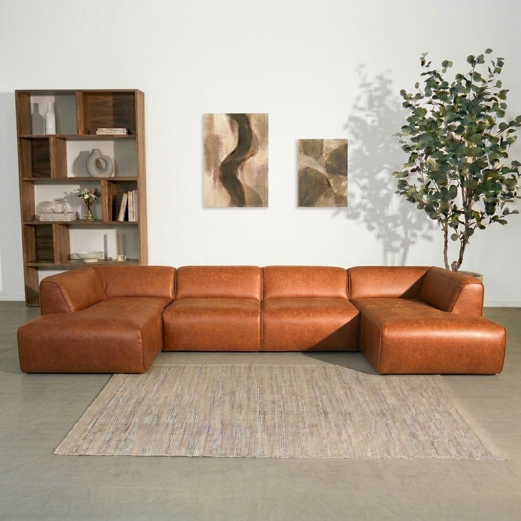 Banken-U-bank cognac ecoleer - 370x169 cm - Jaylen-Dimehouse