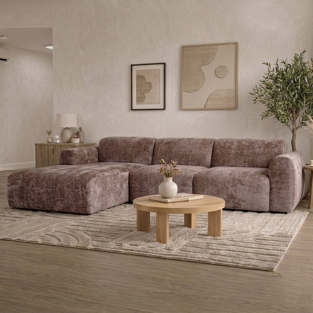 Banken-Hoekbank taupe chenille stof - 292x170 cm - Shane - links-Dimehouse