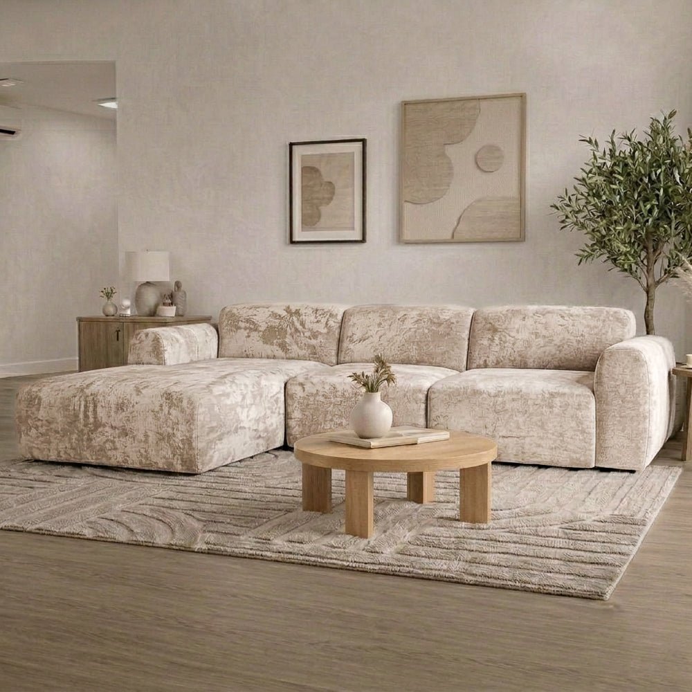 Banken-Hoekbank zand chenille stof - 292x170 cm - Shane - links-Dimehouse