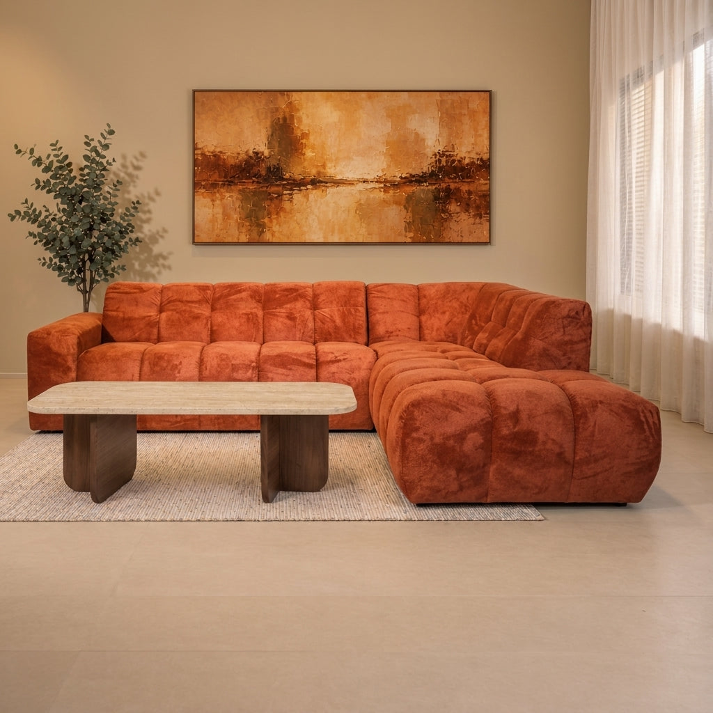 Ecksofa mit Lounge-Kupfer-Bouclé-Stoff Nova – rechts