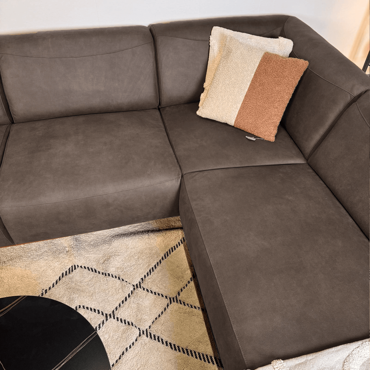 Ecksofa anthrazit robust Eco-Leder Barin - rechts