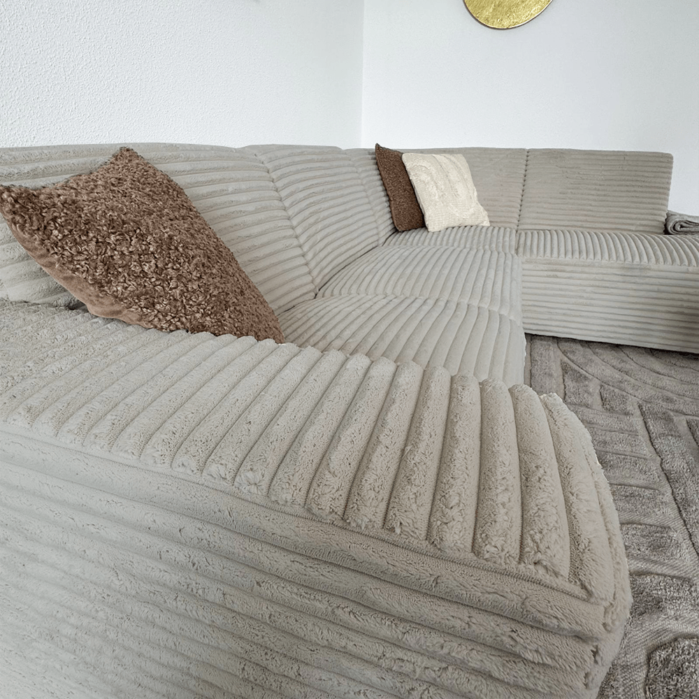 Ecksofa beige super weiches Rippstoff Gavi - rechts