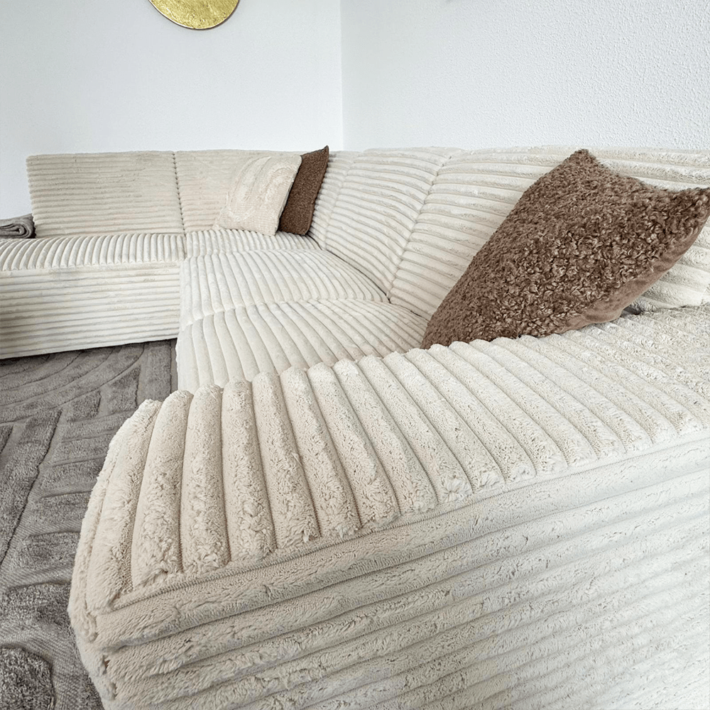 Ecksofa Creme superweiche Rippstoff Gavi - links