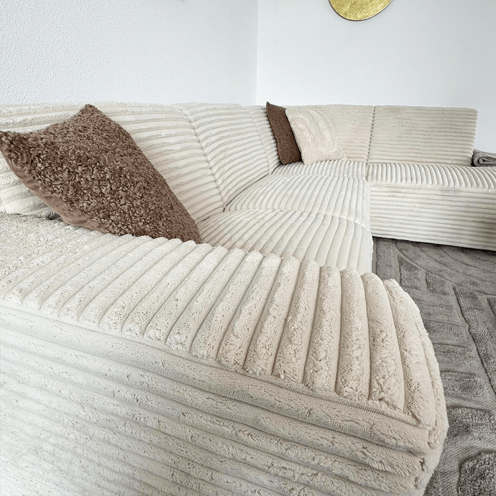 Ecksofa creme superweicher Rippstoff Gavi - rechts