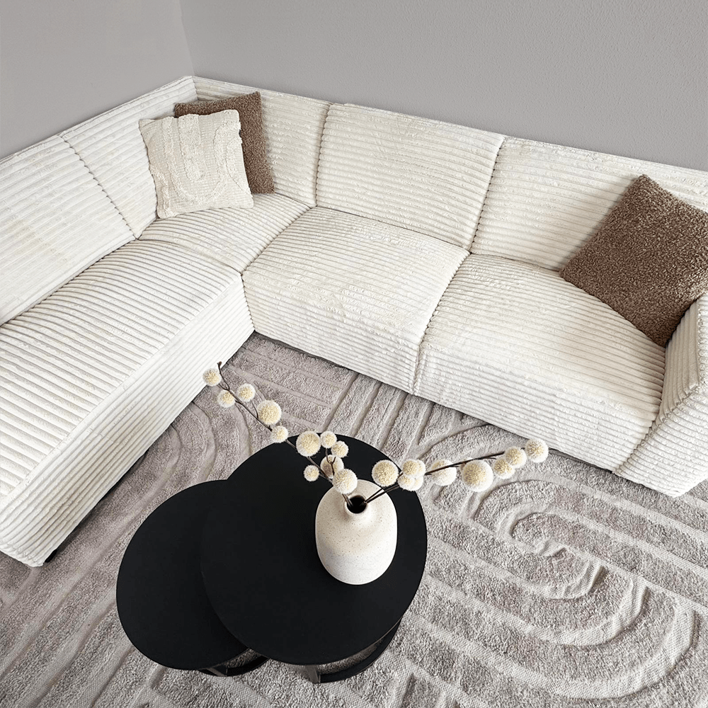 Ecksofa Creme superweiche Rippstoff Gavi - links