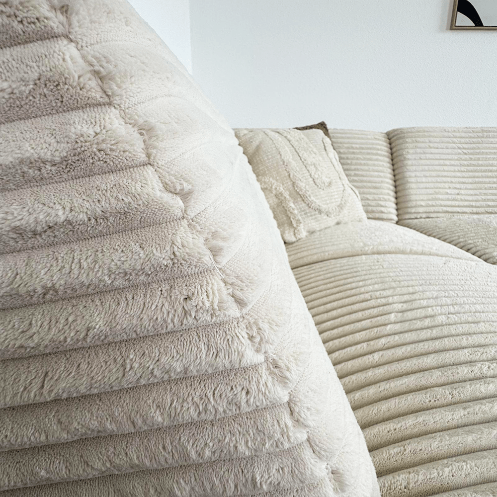 Ecksofa Creme superweiche Rippstoff Gavi - links