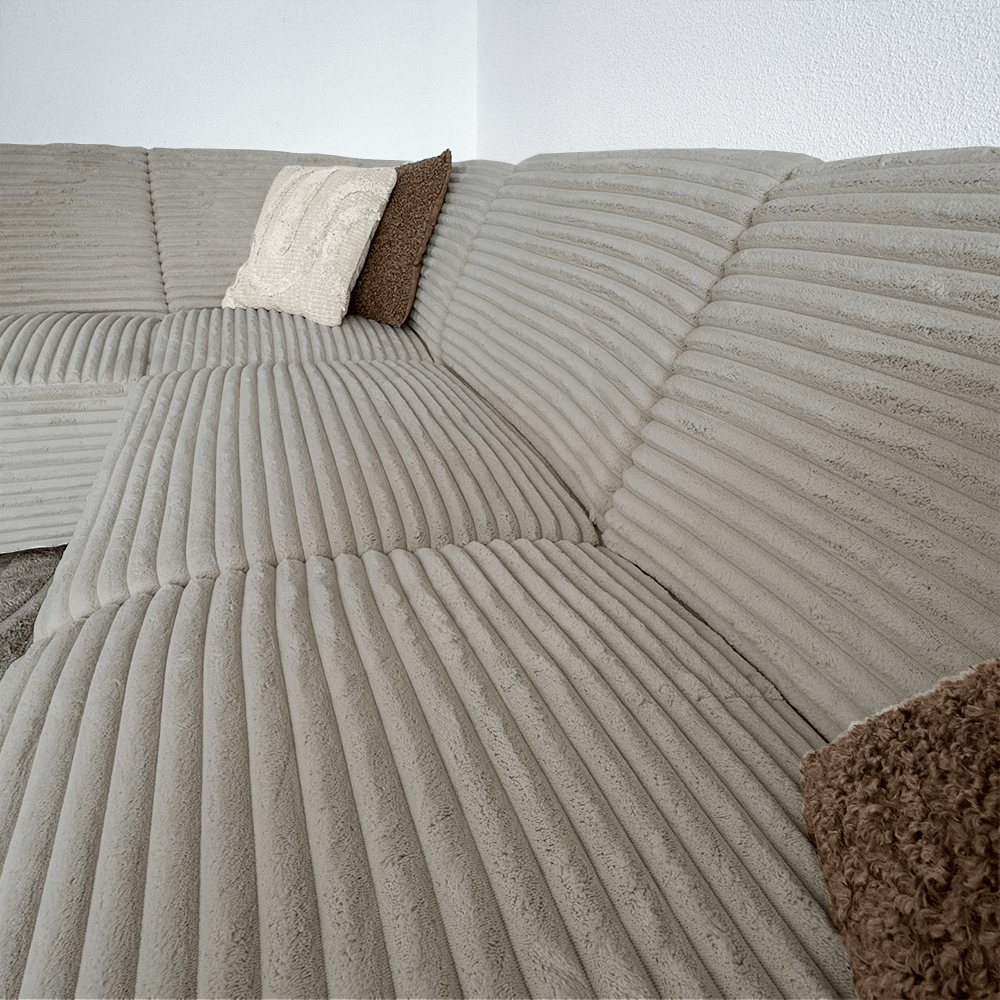 Ecksofa beige super weicher Rippenstoff Gavi - links