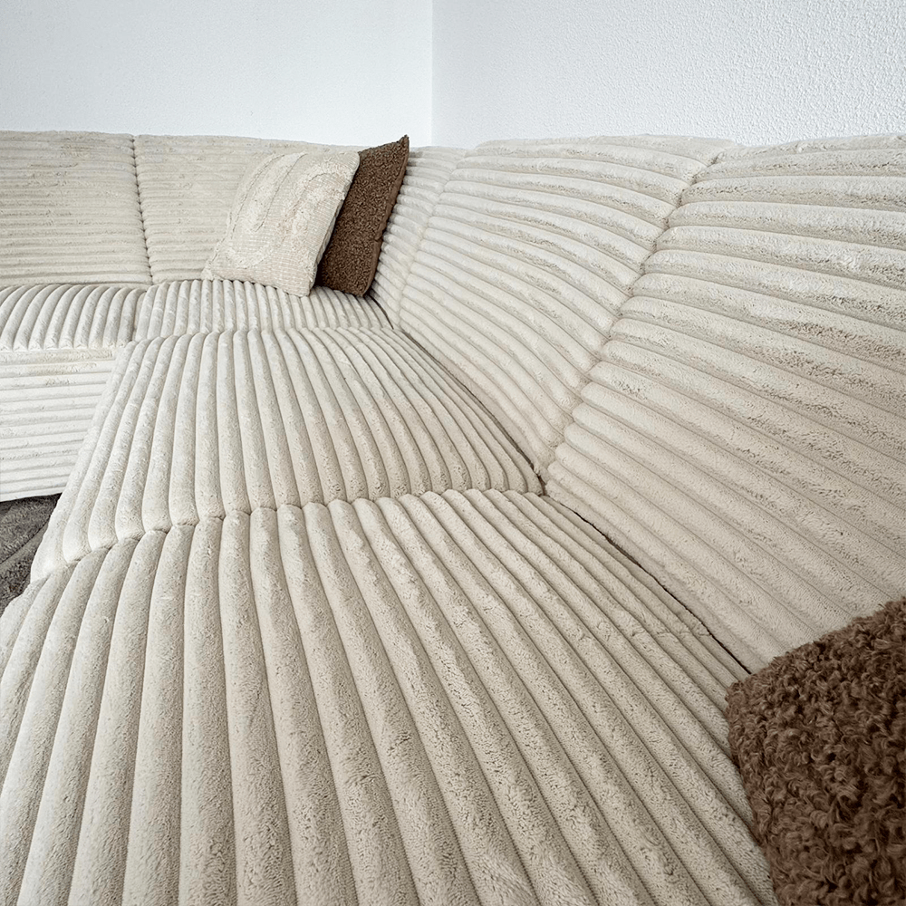Ecksofa Creme superweiche Rippstoff Gavi - links