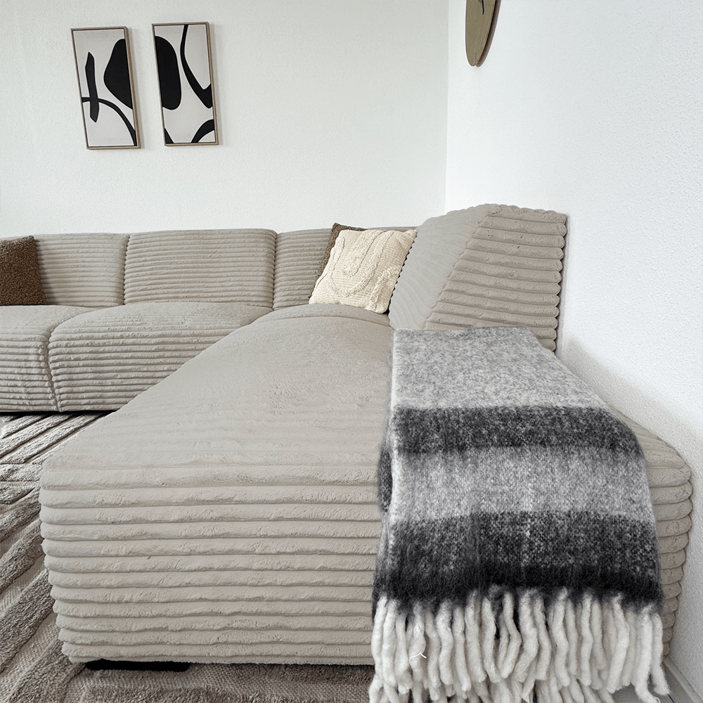 Ecksofa beige super weiches Rippstoff Gavi - rechts
