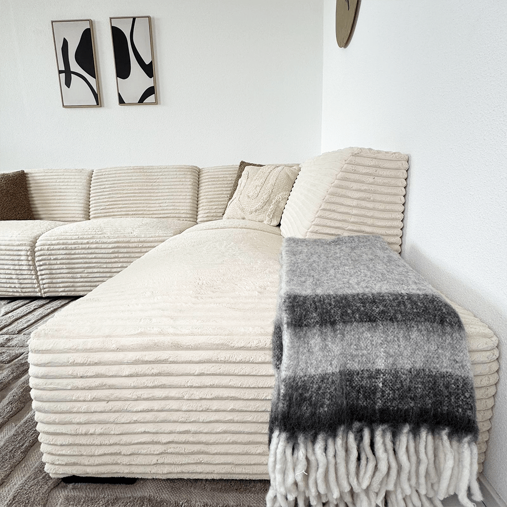 Ecksofa creme superweicher Rippstoff Gavi - rechts