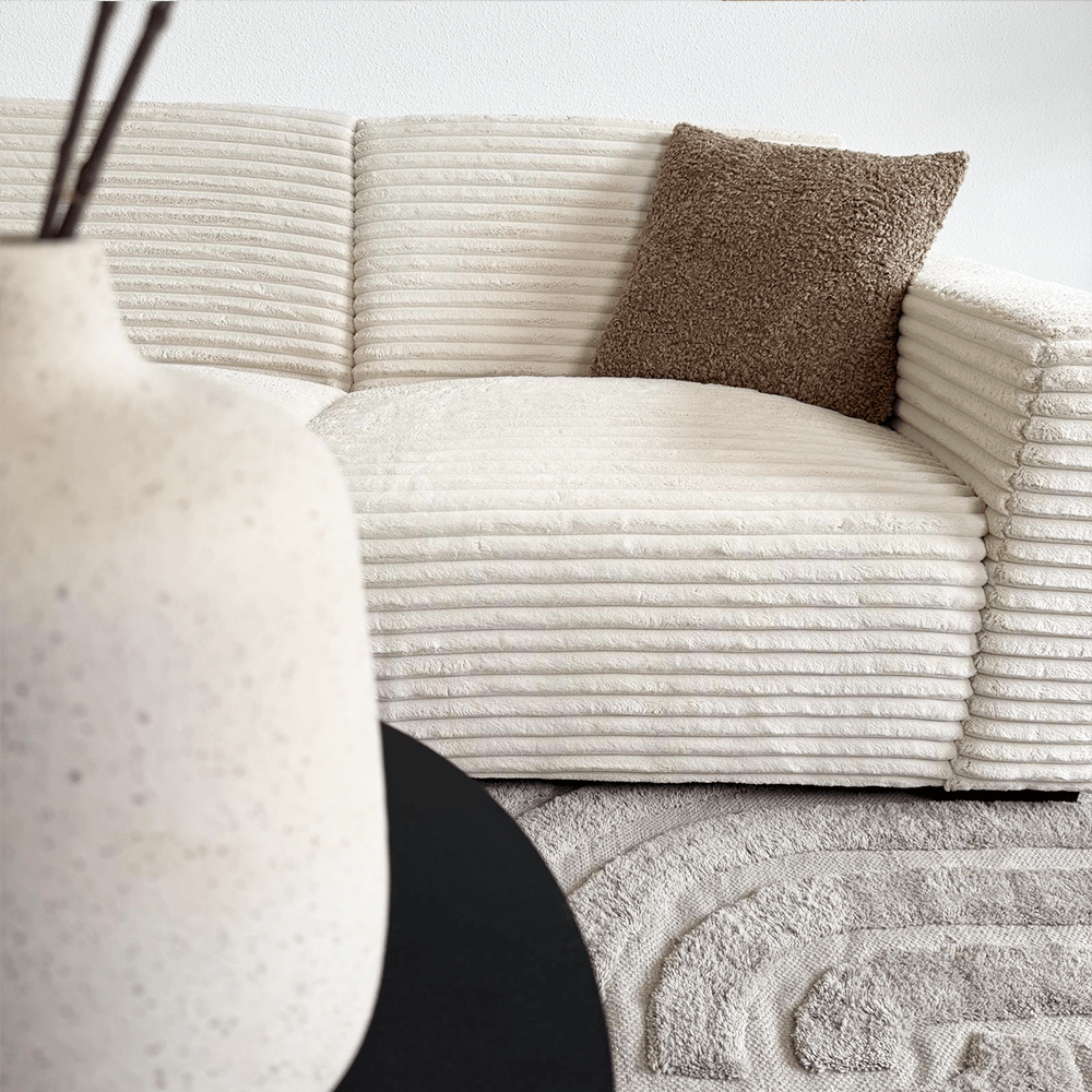 Ecksofa Creme superweiche Rippstoff Gavi - links