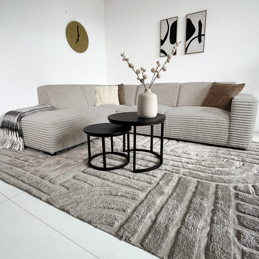 Ecksofa beige super weicher Rippenstoff Gavi - links