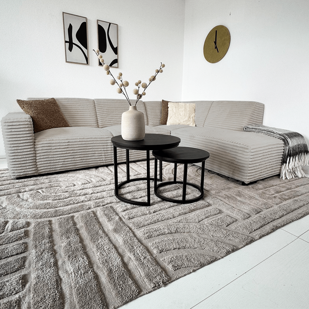 Ecksofa beige super weiches Rippstoff Gavi - rechts