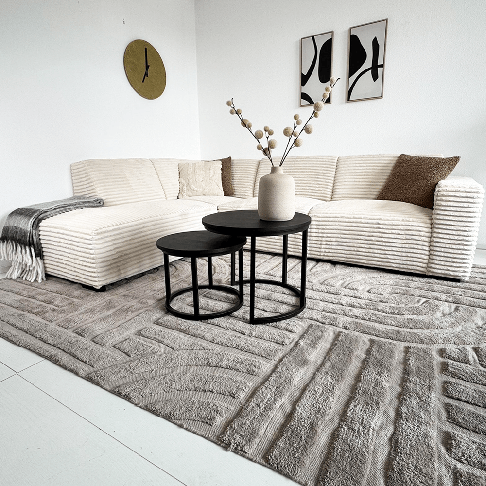 Ecksofa Creme superweiche Rippstoff Gavi - links