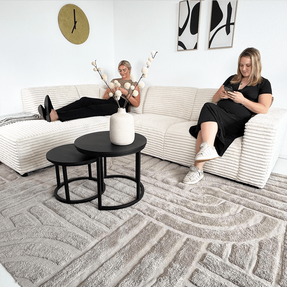 Ecksofa Creme superweiche Rippstoff Gavi - links