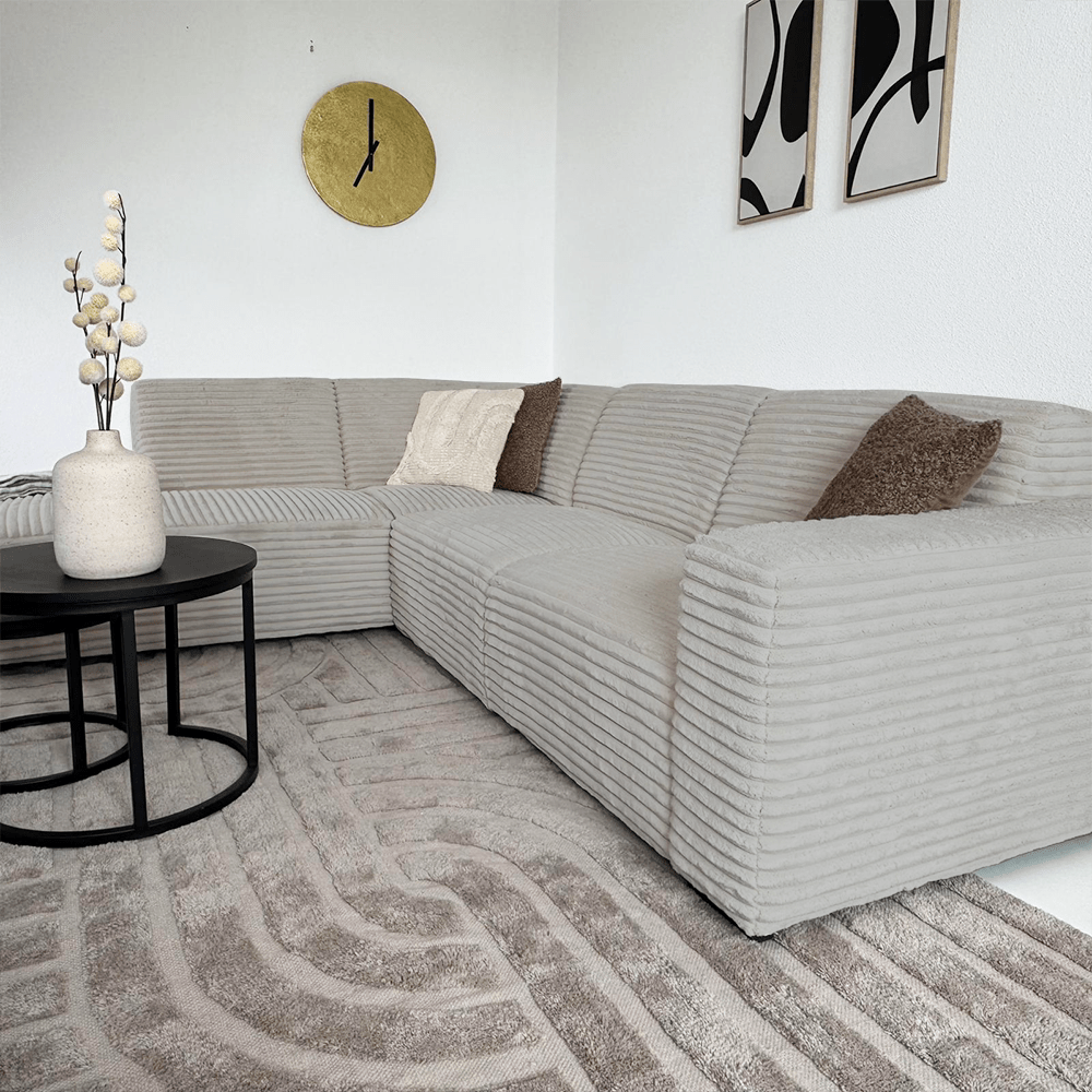Ecksofa beige super weicher Rippenstoff Gavi - links