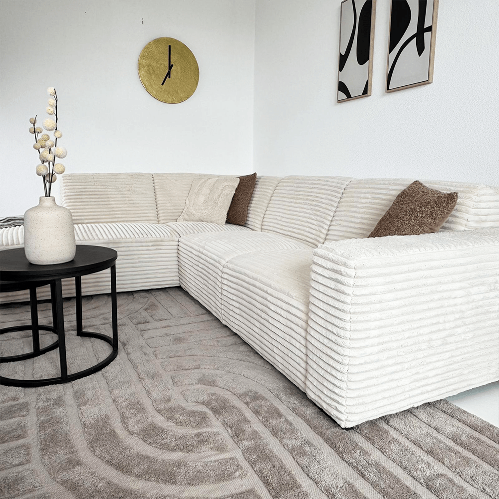 Ecksofa Creme superweiche Rippstoff Gavi - links