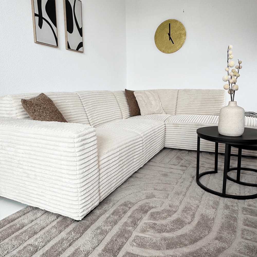 Ecksofa creme superweicher Rippstoff Gavi - rechts