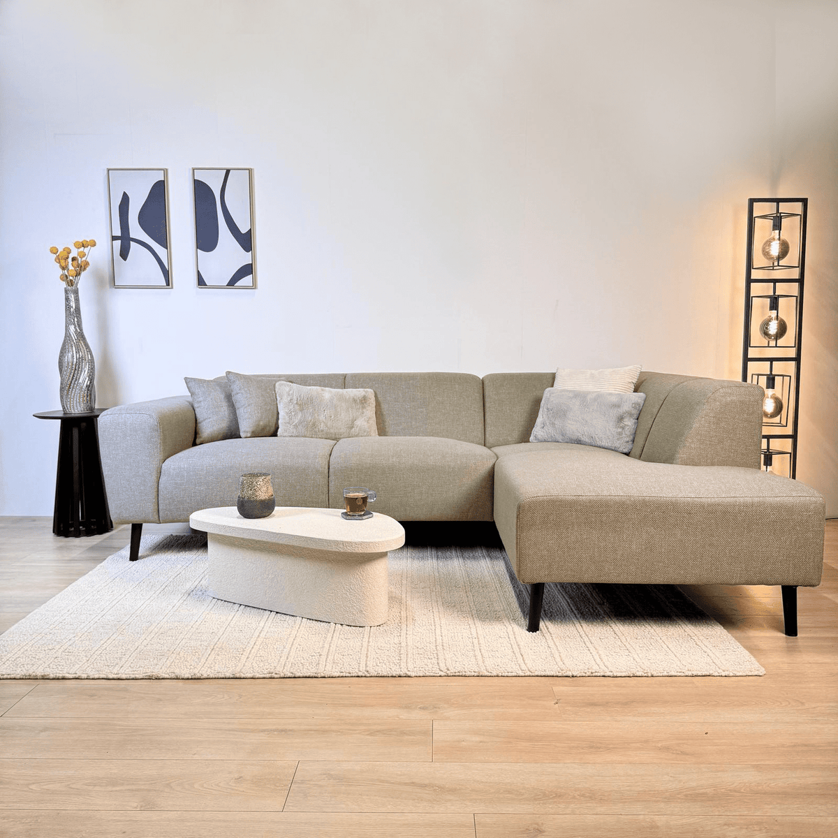 Ecksofa Moby Beige mit kompakter Lounge und recyceltem Stoff - Rechts