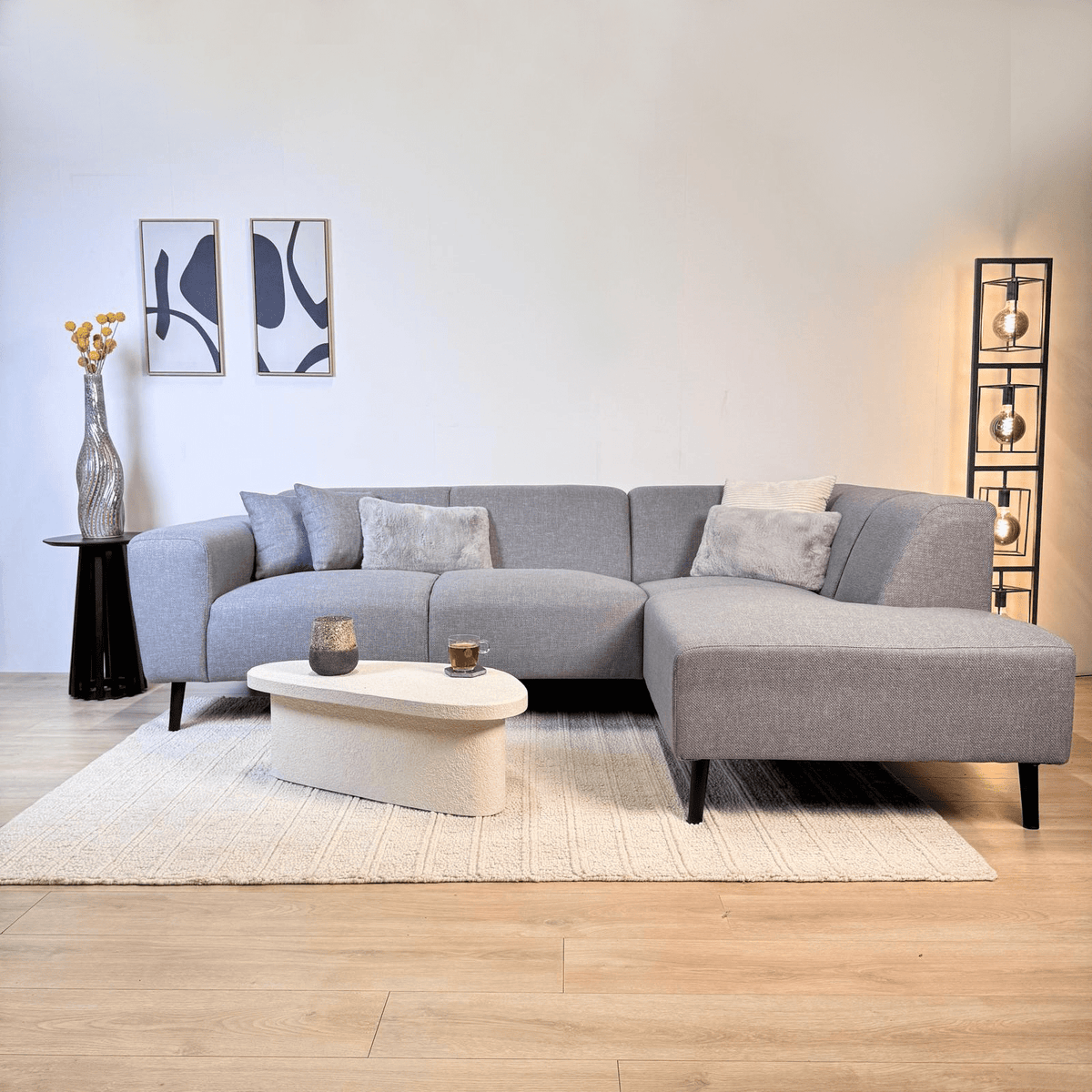 Ecksofa Moby Graublau mit kompakter Lounge und recyceltem Stoff - Rechts