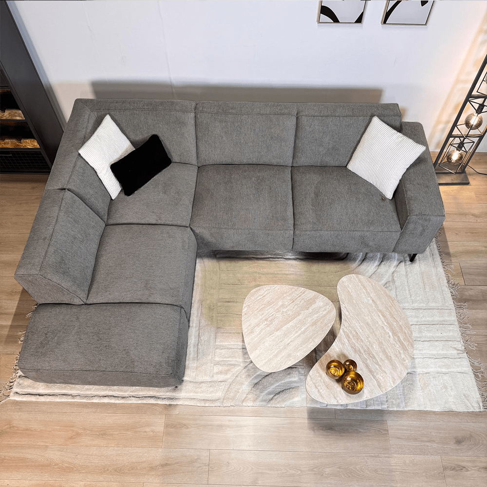 Ecksofa taupe Chenille gestickt Ravi – links