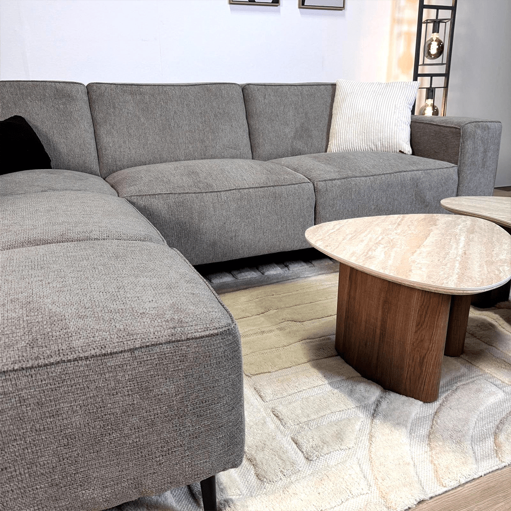 Ecksofa Taupe Chenille Gemäleerd Ravi – rechts