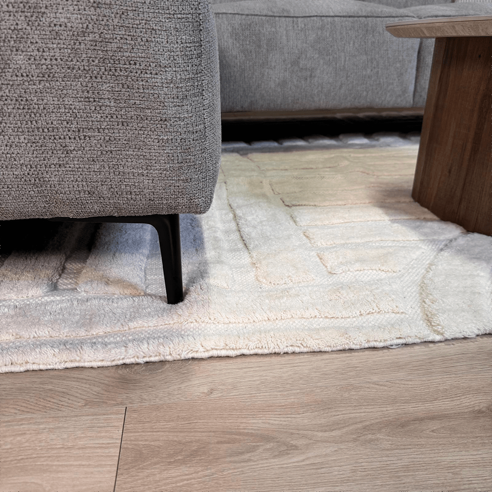 Ecksofa taupe Chenille gestickt Ravi – links