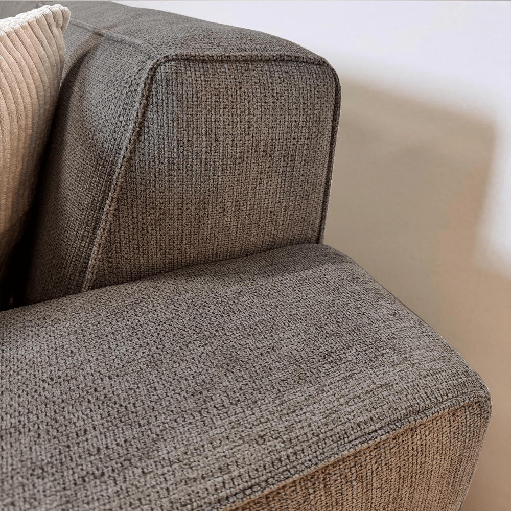 Ecksofa taupe Chenille gestickt Ravi – links