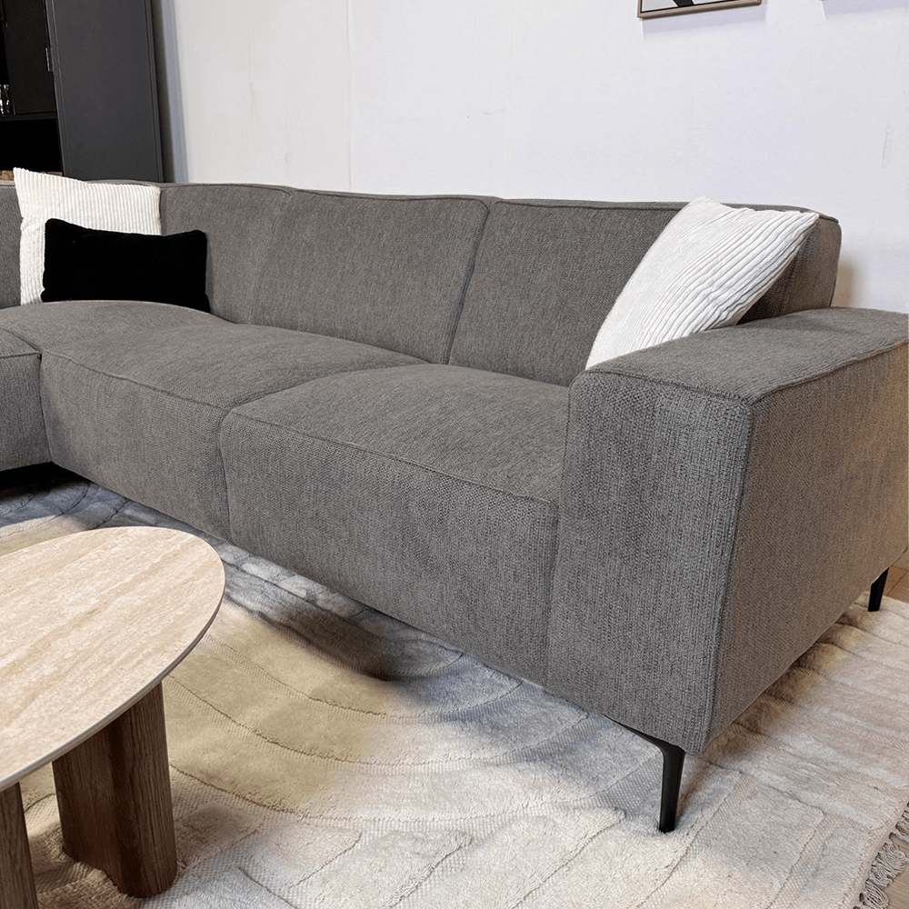 Ecksofa taupe Chenille gestickt Ravi – links