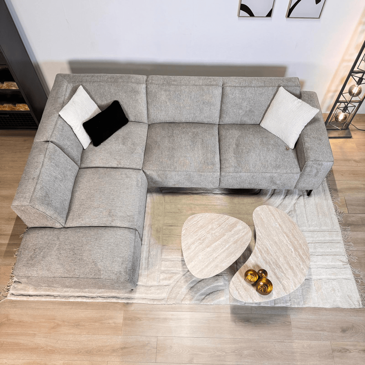 Ecksofa grau Chenille gemarkt Ravi – Links