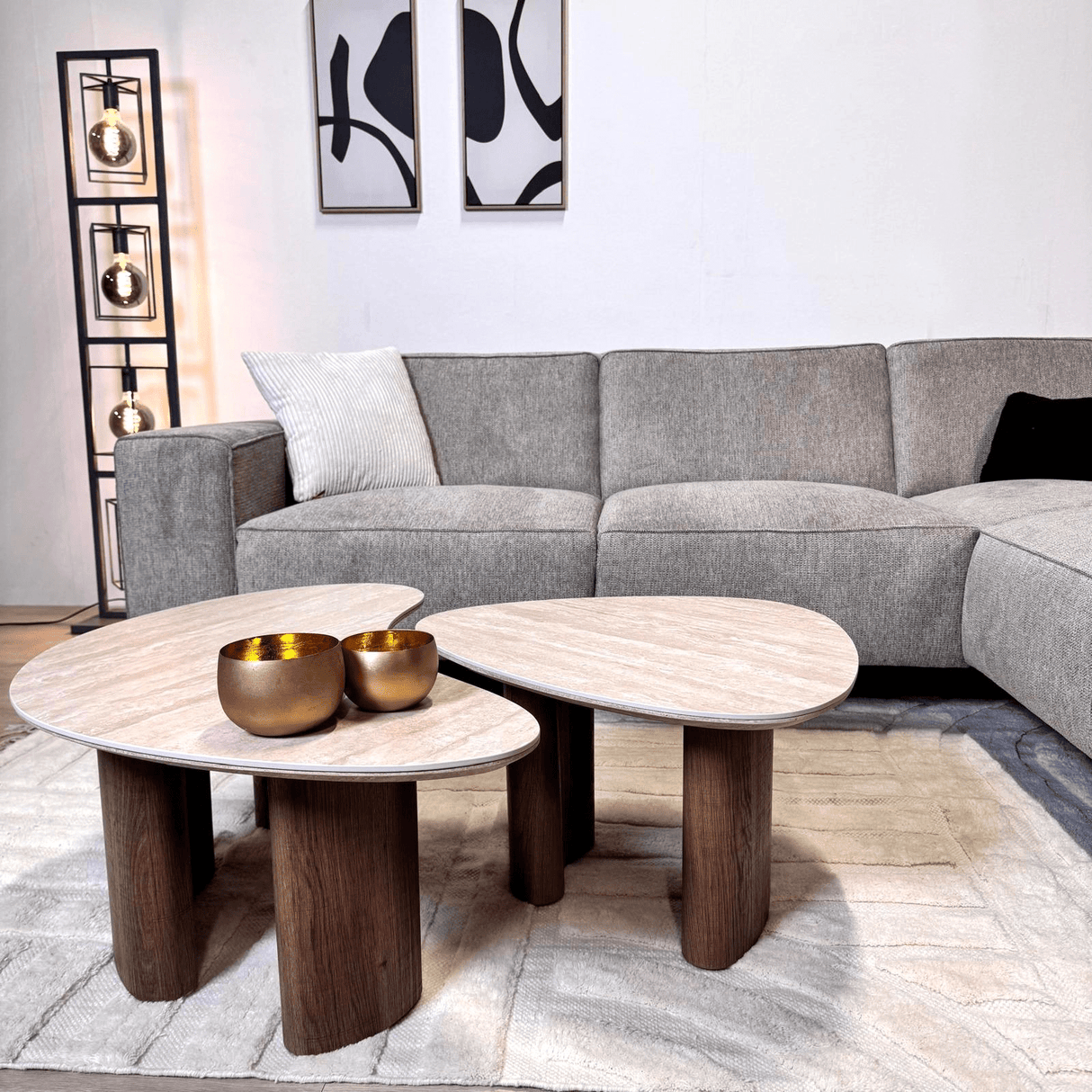 Ecksofa grau Chenille gemustert Ravi – rechts