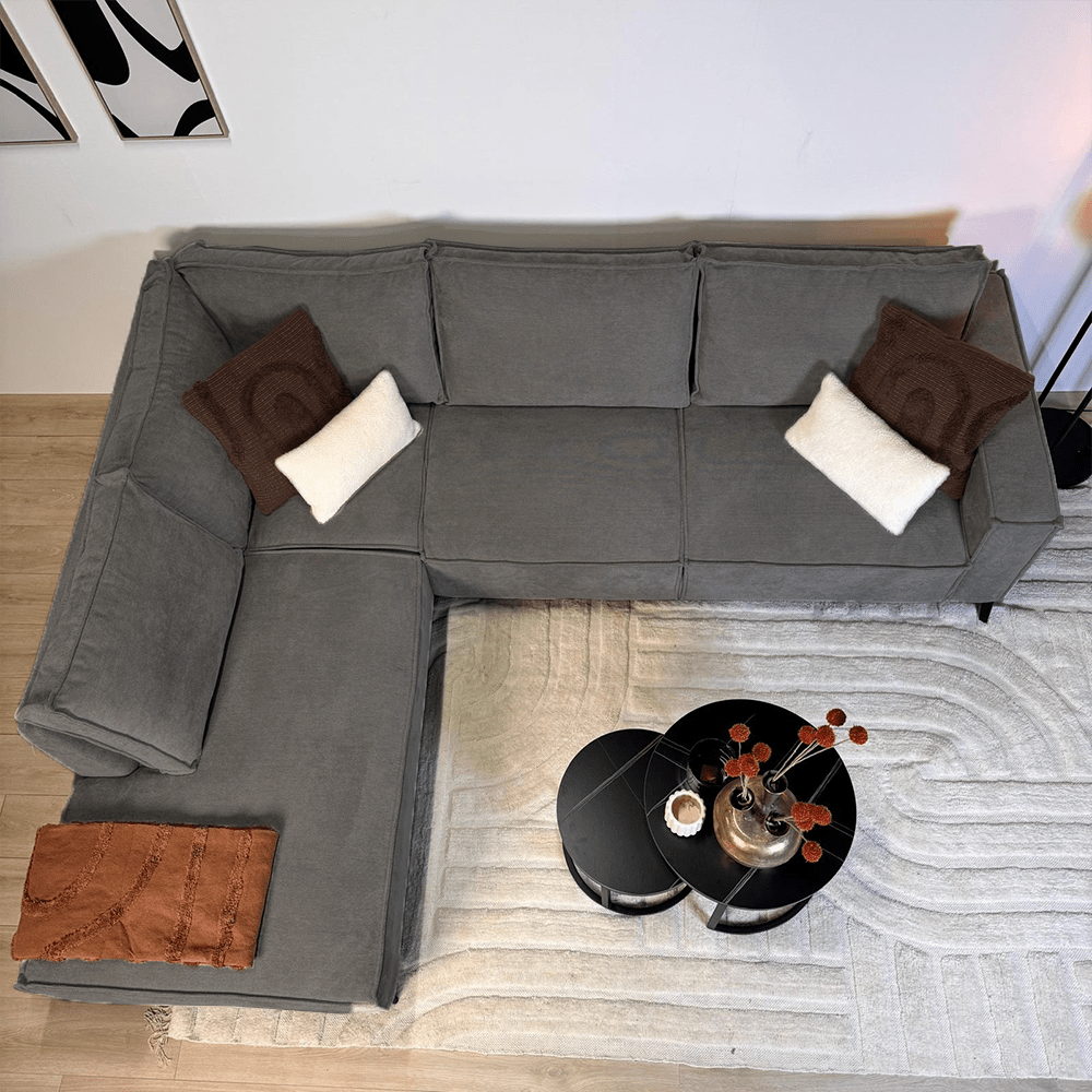 Ecksofa mit Chaiselongue in Anthrazit Chenille Yara - links