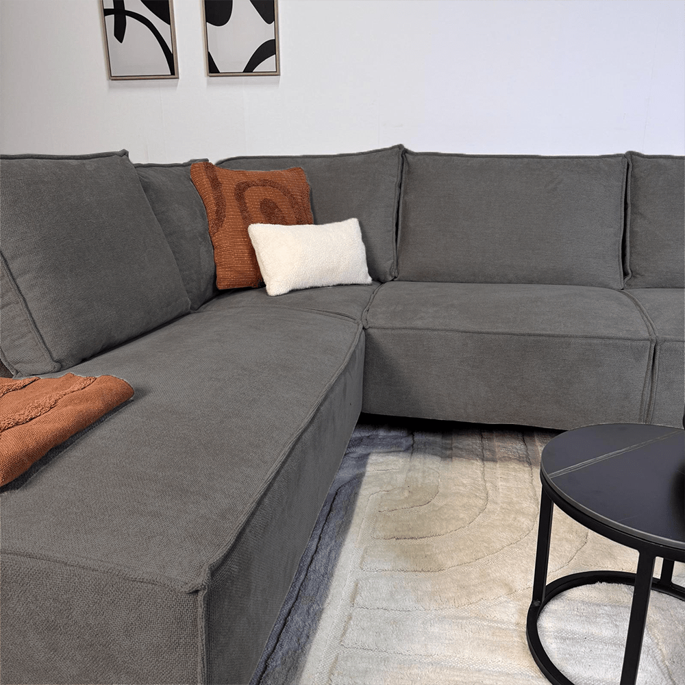 Ecksofa mit Chaiselongue in Anthrazit Chenille Yara - links