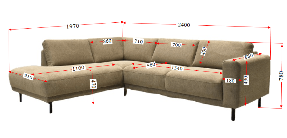Moderner 3-Sitzer Ecksofa Links Beige Stoff Aniko mit Liege 240x197x78 cm