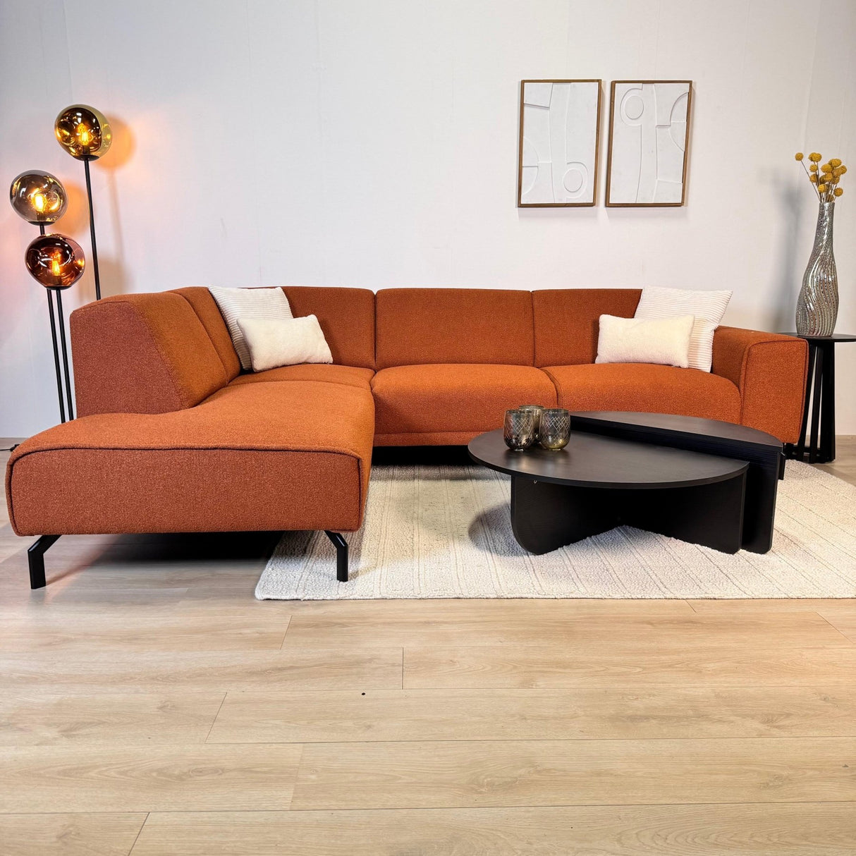 Ecksofa aus terrakotta Bouclé-Stoff Maël - links