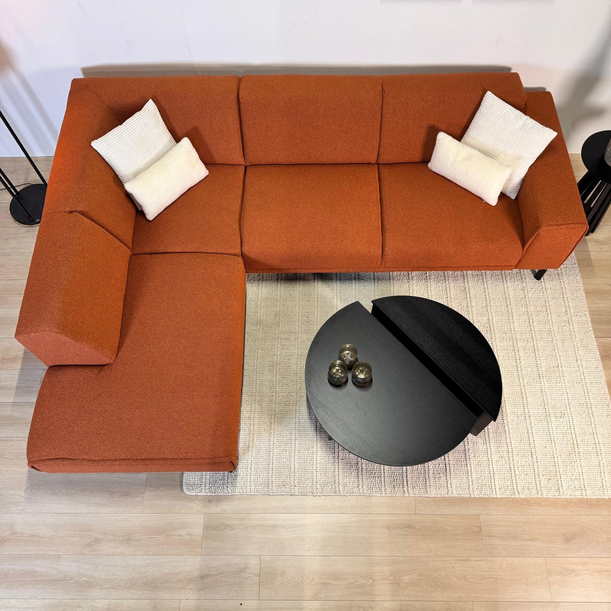 Ecksofa aus terrakotta Bouclé-Stoff Maël - links